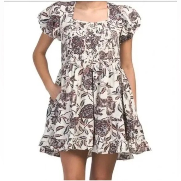 House of Harlow 1960, Ozzie Ivory Print Babydoll Dress, Size M | 1265 - Picture 1 of 6
